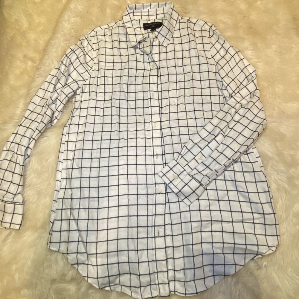Soft, Cozy Black/White Plaid Button Down | Boyfriend Fit | Banana Republic